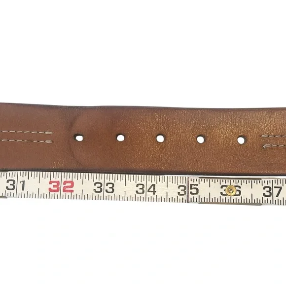 Wide Brown Leather Belt Oval Buckle 90s Size S/M - Picture 14 of 17